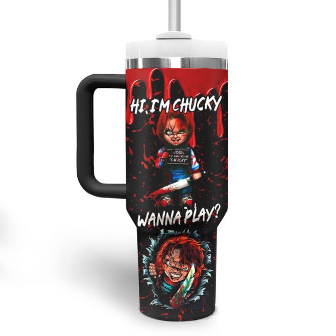 Halloween Chucky Movies Custom Stanley Quencher 40Oz Stainless Steel Tumbler - Image 4