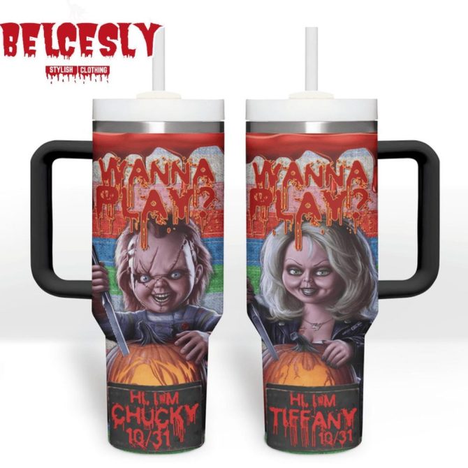 Halloween Chucky Movies Custom Stanley Quencher 40Oz Stainless Steel Tumbler With Handle - Image 2