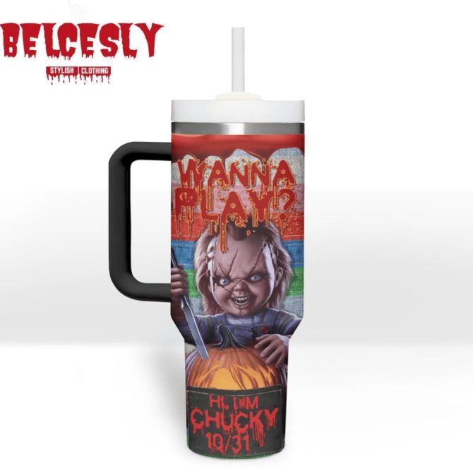 Halloween Chucky Movies Custom Stanley Quencher 40Oz Stainless Steel Tumbler With Handle - Image 4