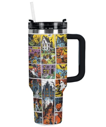 Halloween Comic Spooky Custom Stanley Quencher 40Oz Stainless Steel Tumbler With Handle