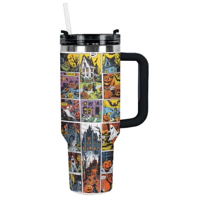 Halloween Comic Spooky Custom Stanley Quencher 40Oz Stainless Steel Tumbler With Handle