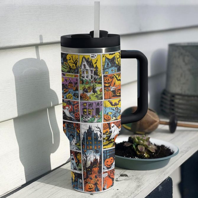 Halloween Comic Spooky Custom Stanley Quencher 40Oz Stainless Steel Tumbler With Handle - Image 3