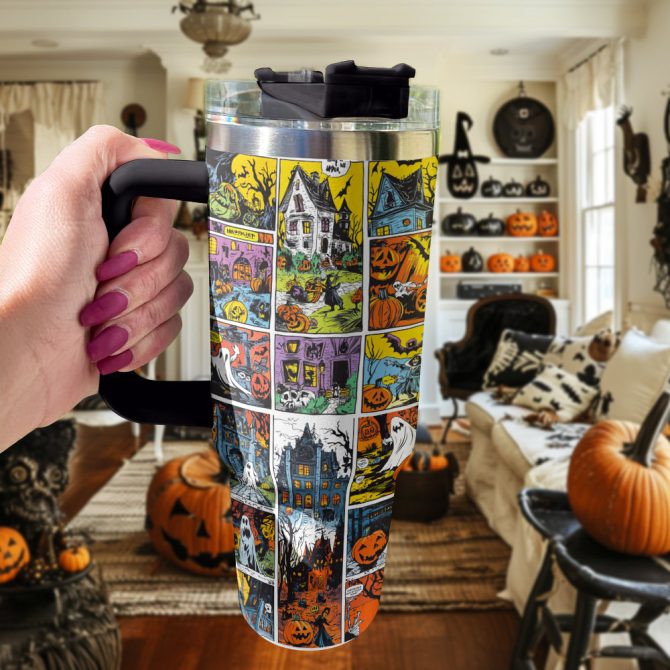 Halloween Comic Spooky Custom Stanley Quencher 40Oz Stainless Steel Tumbler With Handle - Image 2