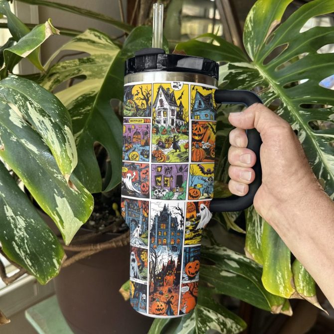 Halloween Comic Spooky Custom Stanley Quencher 40Oz Stainless Steel Tumbler With Handle - Image 4