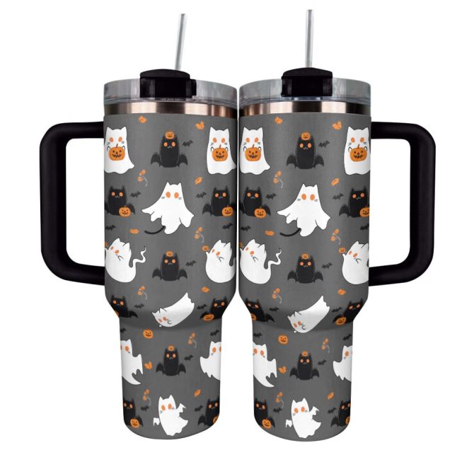 Halloween Cute Cat Custom Stanley Quencher 40Oz Stainless Steel Tumbler With Handle - Image 11