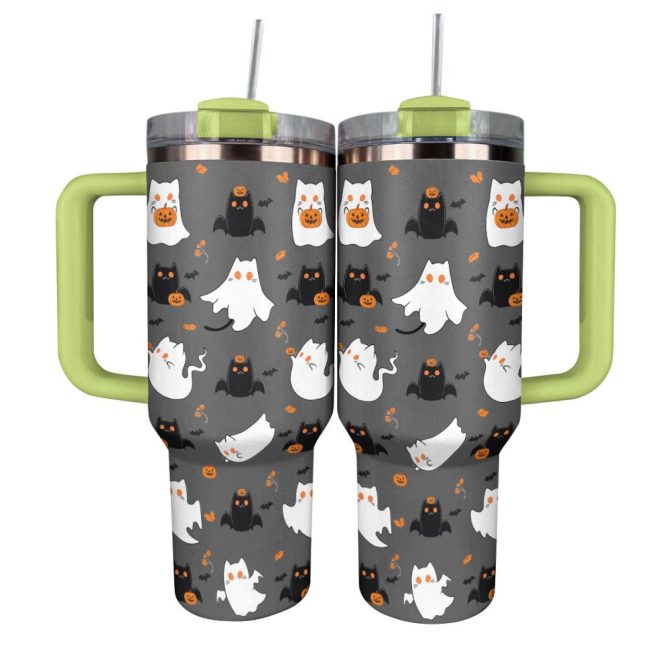 Halloween Cute Cat Custom Stanley Quencher 40Oz Stainless Steel Tumbler With Handle - Image 13