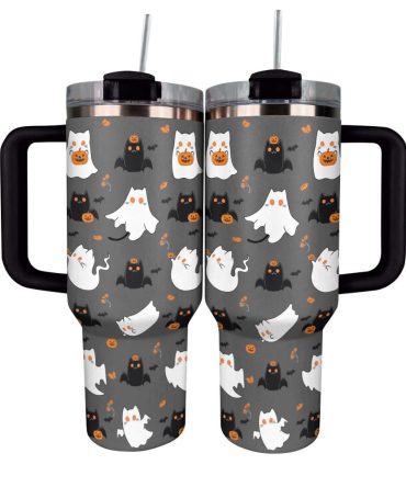 Halloween Cute Cat Custom Stanley Quencher 40Oz Stainless Steel Tumbler With Handle