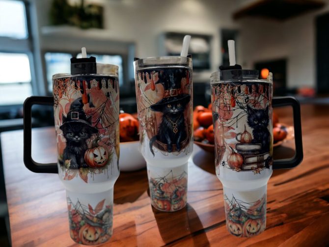 Halloween Cute Cat Custom Stanley Quencher 40Oz Stainless Steel Tumbler