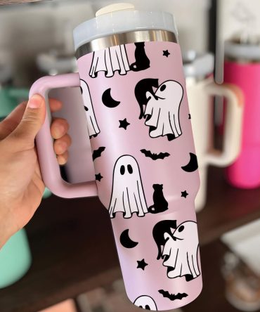 Halloween Cute Ghost Custom Stanley Quencher 40Oz Stainless Steel Tumbler With Handle