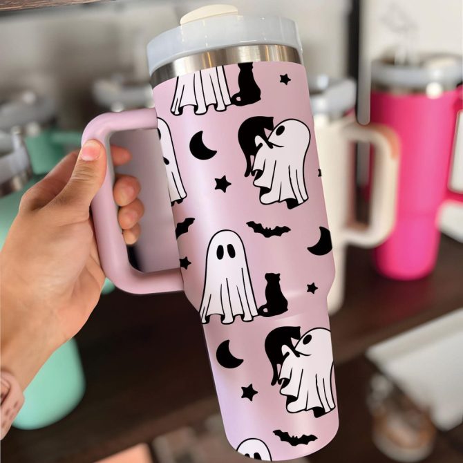 Halloween Cute Ghost Custom Stanley Quencher 40Oz Stainless Steel Tumbler With Handle