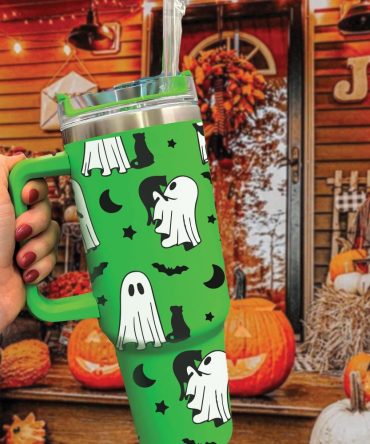 Halloween Cute Ghost Custom Stanley Quencher 40Oz Stainless Steel Tumbler With Handle