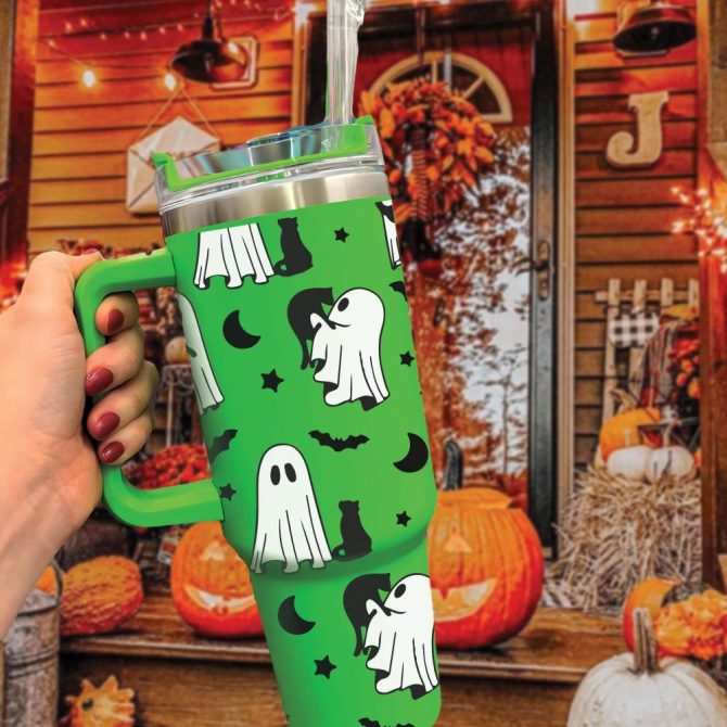 Halloween Cute Ghost Custom Stanley Quencher 40Oz Stainless Steel Tumbler With Handle