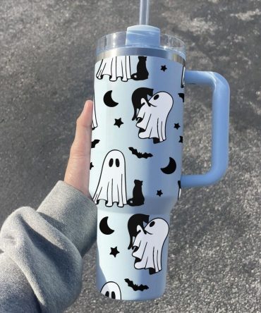 Halloween Cute Ghost Custom Stanley Quencher 40Oz Stainless Steel Tumbler With Handle