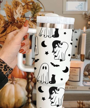 Halloween Cute Ghost Custom Stanley Quencher 40Oz Stainless Steel Tumbler With Handle
