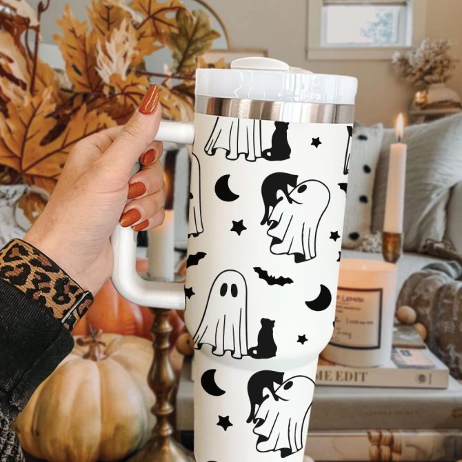 Halloween Cute Ghost Custom Stanley Quencher 40Oz Stainless Steel Tumbler With Handle
