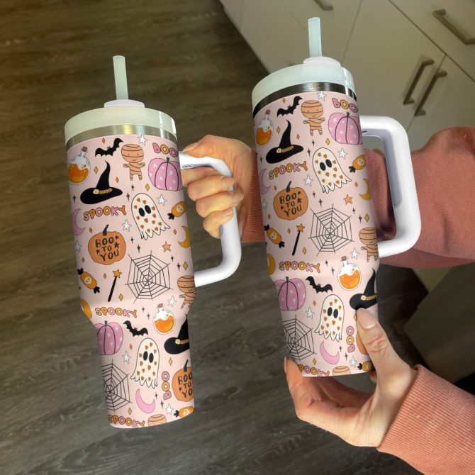 Halloween Cute Haunts Custom Stanley Quencher 40Oz Stainless Steel Tumbler With Handle - Image 4