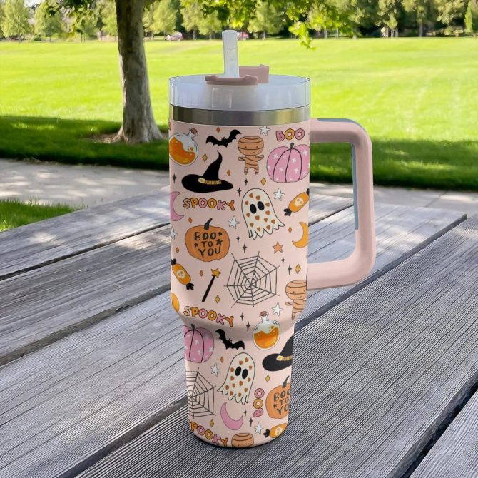 Halloween Cute Haunts Custom Stanley Quencher 40Oz Stainless Steel Tumbler With Handle - Image 3