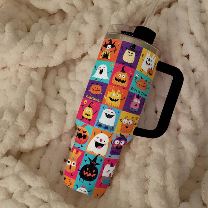 Halloween Cute Monsters Custom Stanley Quencher 40Oz Stainless Steel Tumbler With Handle - Image 3