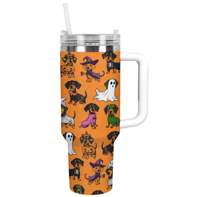 Halloween Dachshund Orange Custom Stanley Quencher 40Oz Stainless Steel Tumbler With Handle - Image 12