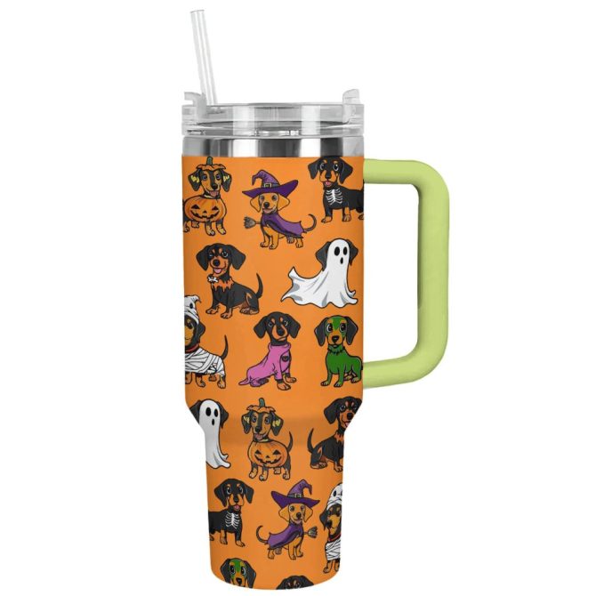 Halloween Dachshund Orange Custom Stanley Quencher 40Oz Stainless Steel Tumbler With Handle - Image 13