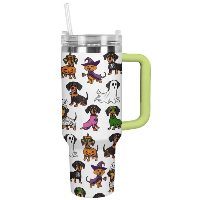 Halloween Dachshund White Custom Stanley Quencher 40Oz Stainless Steel Tumbler With Handle - Image 12