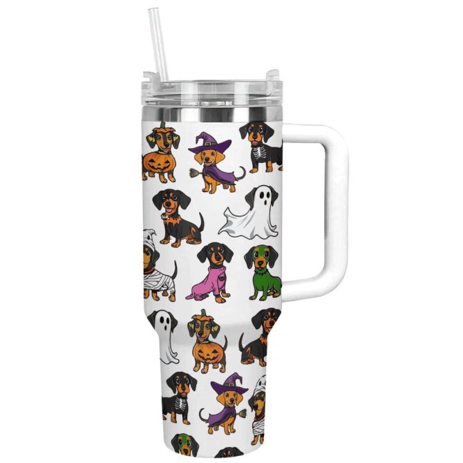 Halloween Dachshund White Custom Stanley Quencher 40Oz Stainless Steel Tumbler With Handle - Image 13