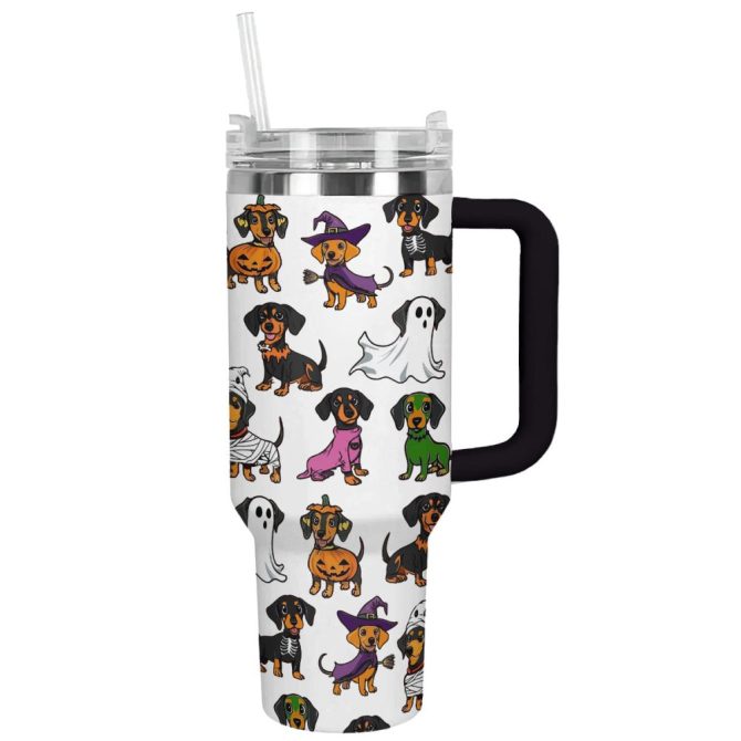 Halloween Dachshund White Custom Stanley Quencher 40Oz Stainless Steel Tumbler With Handle - Image 11