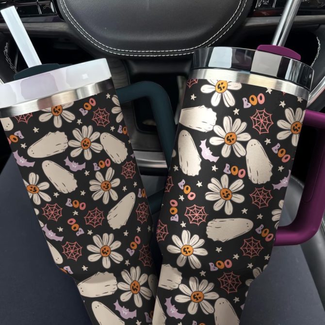 Halloween Daisy Boo Party Custom Stanley Quencher 40Oz Stainless Steel Tumbler With Handle - Image 2