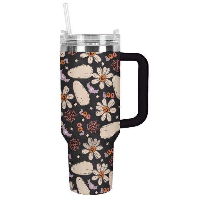 Halloween Daisy Boo Party Custom Stanley Quencher 40Oz Stainless Steel Tumbler With Handle