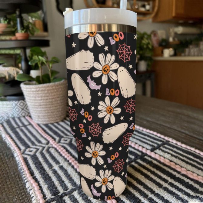 Halloween Daisy Boo Party Custom Stanley Quencher 40Oz Stainless Steel Tumbler With Handle - Image 4