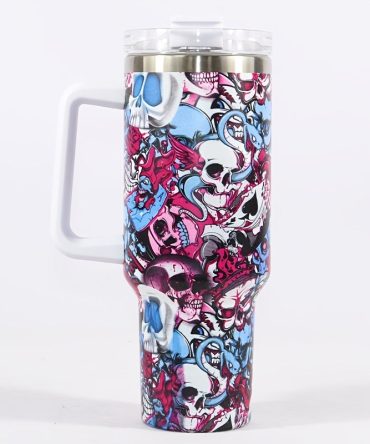 Halloween Doodle Skull Custom Stanley Quencher 40Oz Stainless Steel Tumbler With Handle