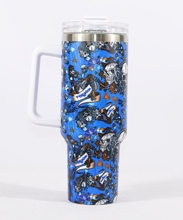 Halloween Doodle Skull Custom Stanley Quencher 40Oz Stainless Steel Tumbler With Handle