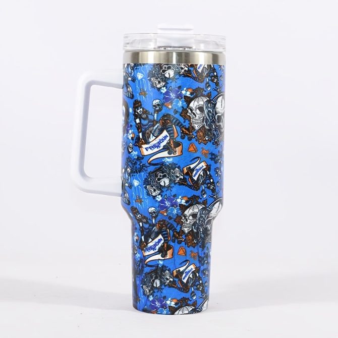 Halloween Doodle Skull Custom Stanley Quencher 40Oz Stainless Steel Tumbler With Handle