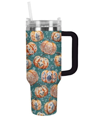 Halloween Elegant Pumpkins Custom Stanley Quencher 40Oz Stainless Steel Tumbler With Handle