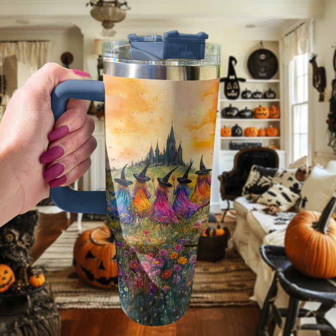 Halloween Enchanting Witch Sisters Custom Stanley Quencher 40Oz Stainless Steel Tumbler With Handle - Image 3