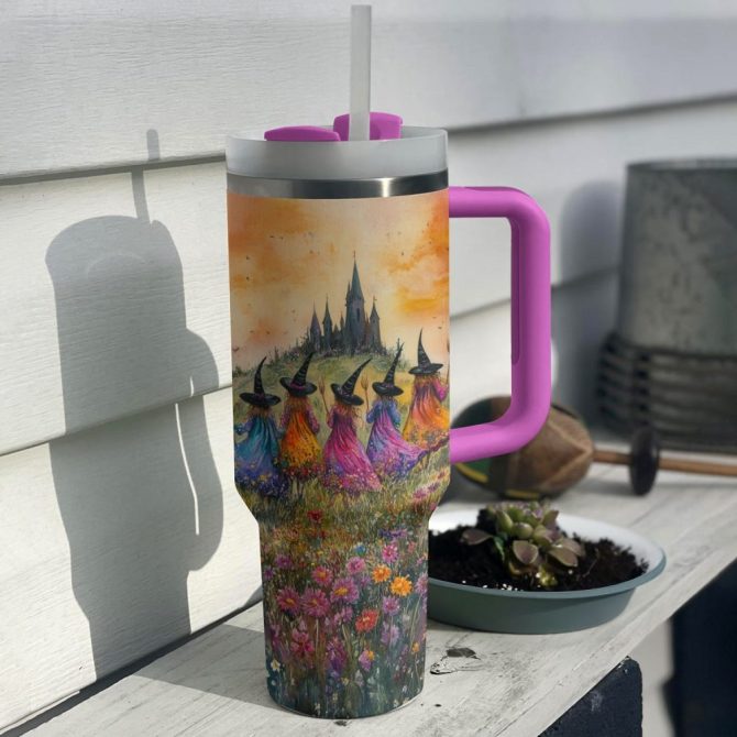 Halloween Enchanting Witch Sisters Custom Stanley Quencher 40Oz Stainless Steel Tumbler With Handle - Image 4