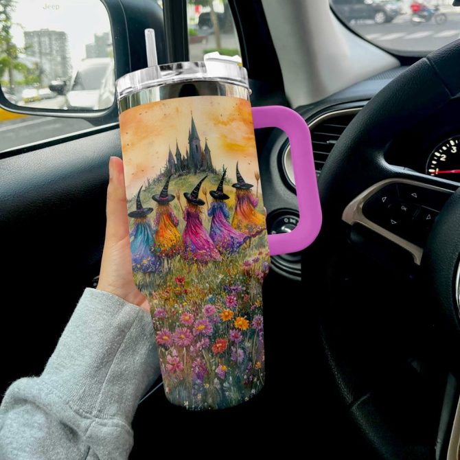 Halloween Enchanting Witch Sisters Custom Stanley Quencher 40Oz Stainless Steel Tumbler With Handle - Image 2