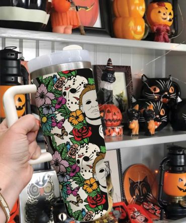 Halloween Floral Horror Custom Stanley Quencher 40Oz Stainless Steel Tumbler With Handle