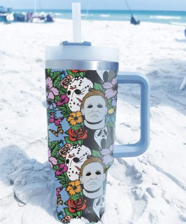 Halloween Floral Horror Custom Stanley Quencher 40Oz Stainless Steel Tumbler With Handle