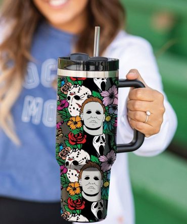 Halloween Floral Horror Custom Stanley Quencher 40Oz Stainless Steel Tumbler With Handle