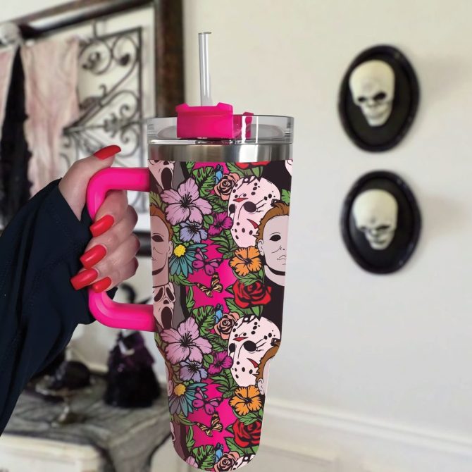 Halloween Floral Horror Custom Stanley Quencher 40Oz Stainless Steel Tumbler With Handle