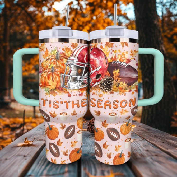 Halloween Football Harvest Huddle Custom Stanley Quencher 40Oz Stainless Steel Tumbler With Handle - Image 2