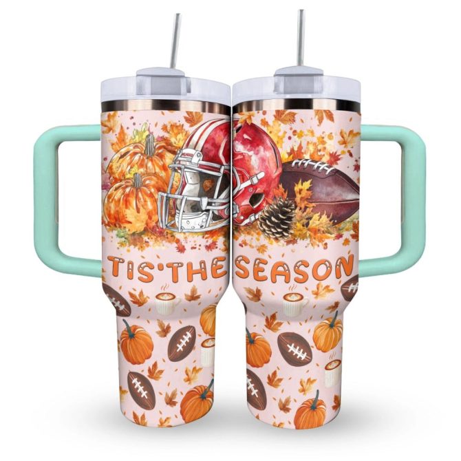 Halloween Football Harvest Huddle Custom Stanley Quencher 40Oz Stainless Steel Tumbler With Handle - Image 11