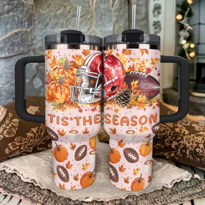 Halloween Football Harvest Huddle Custom Stanley Quencher 40Oz Stainless Steel Tumbler With Handle - Image 3