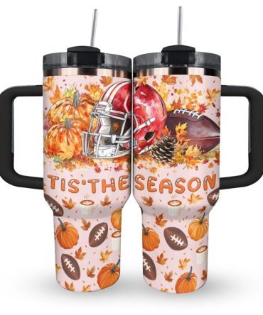 Halloween Football Harvest Huddle Custom Stanley Quencher 40Oz Stainless Steel Tumbler With Handle