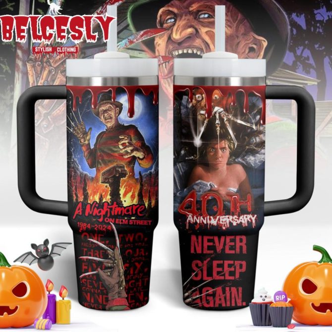 Halloween Freddy Krueger Movies Custom Stanley Quencher 40Oz Stainless Steel Tumbler With Handle