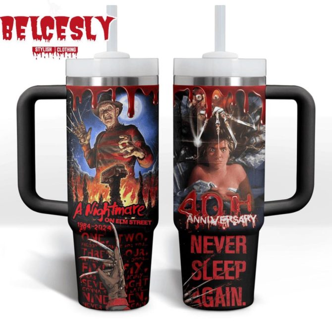 Halloween Freddy Krueger Movies Custom Stanley Quencher 40Oz Stainless Steel Tumbler With Handle - Image 2