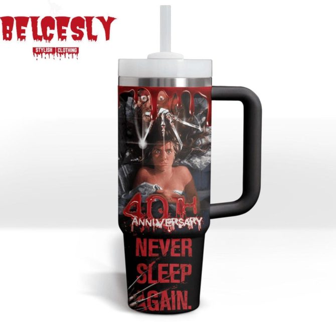 Halloween Freddy Krueger Movies Custom Stanley Quencher 40Oz Stainless Steel Tumbler With Handle - Image 4
