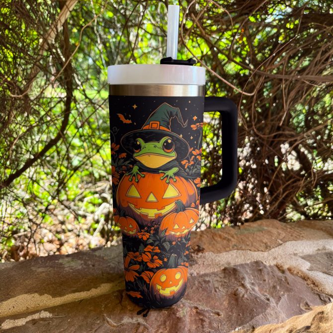 Halloween Frog Garden Custom Stanley Quencher 40Oz Stainless Steel Tumbler With Handle - Image 3