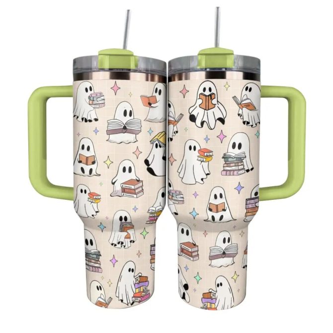 Halloween Ghost Reading Custom Stanley Quencher 40Oz Stainless Steel Tumbler With Handle - Image 12